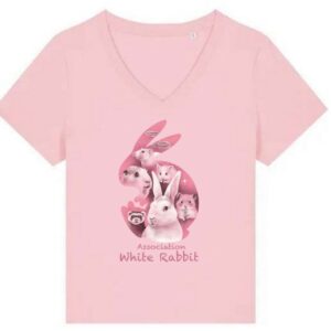 T-shirt bio col V femme 2024 - rose